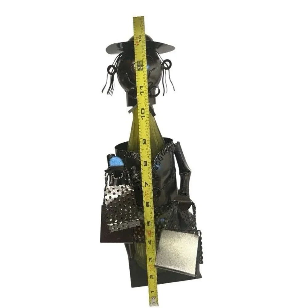 Wine Bottle Holder Metal Woman Shopping Bags Bar Cart Decor Display Rare Gift